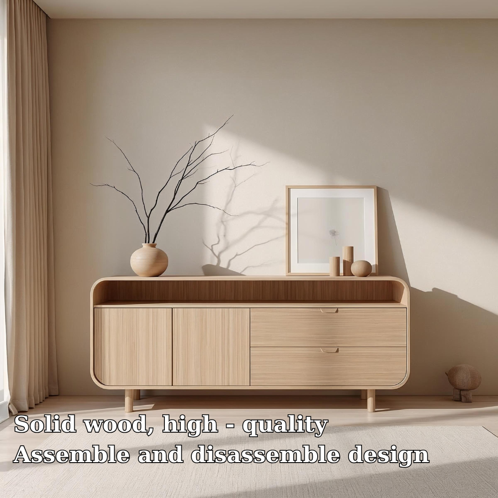 Contemporary Solid Wood Console Cabinet with Sliding Doors – Modern Storage Unit