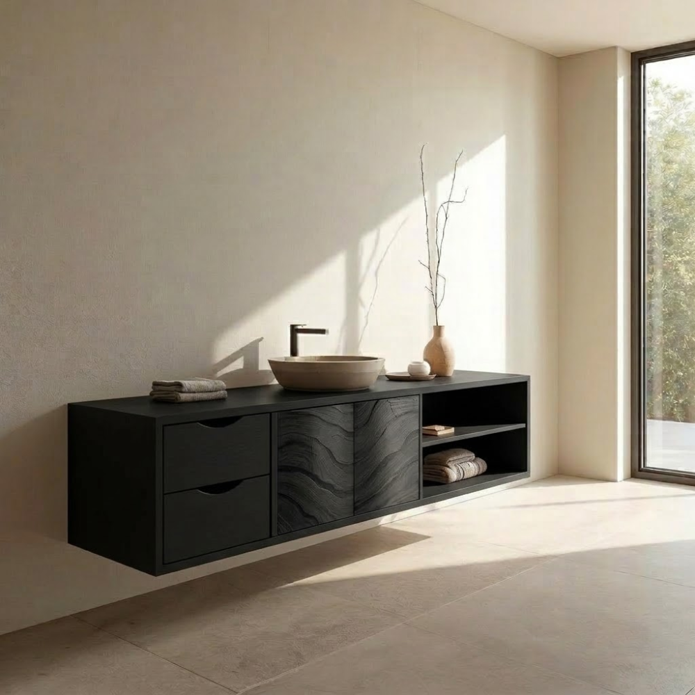 Floating Solid Wood Bathroom Vanity with Storage