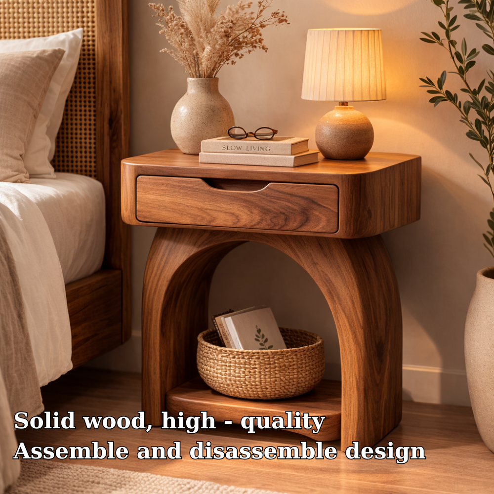 Solid Wood Nightstand with Drawer and Shelf – Modern Bedside Table for Bedroom