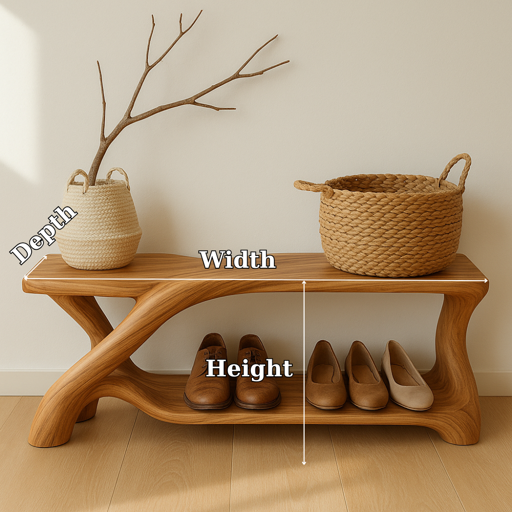 Modern Wooden Shoe Storage Bench – Solid Wood Entryway Bench with Shelf