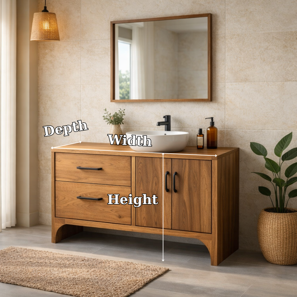 Solid Wood Bathroom Vanity Cabinet with Drawers and Doors – Modern Bathroom Storage