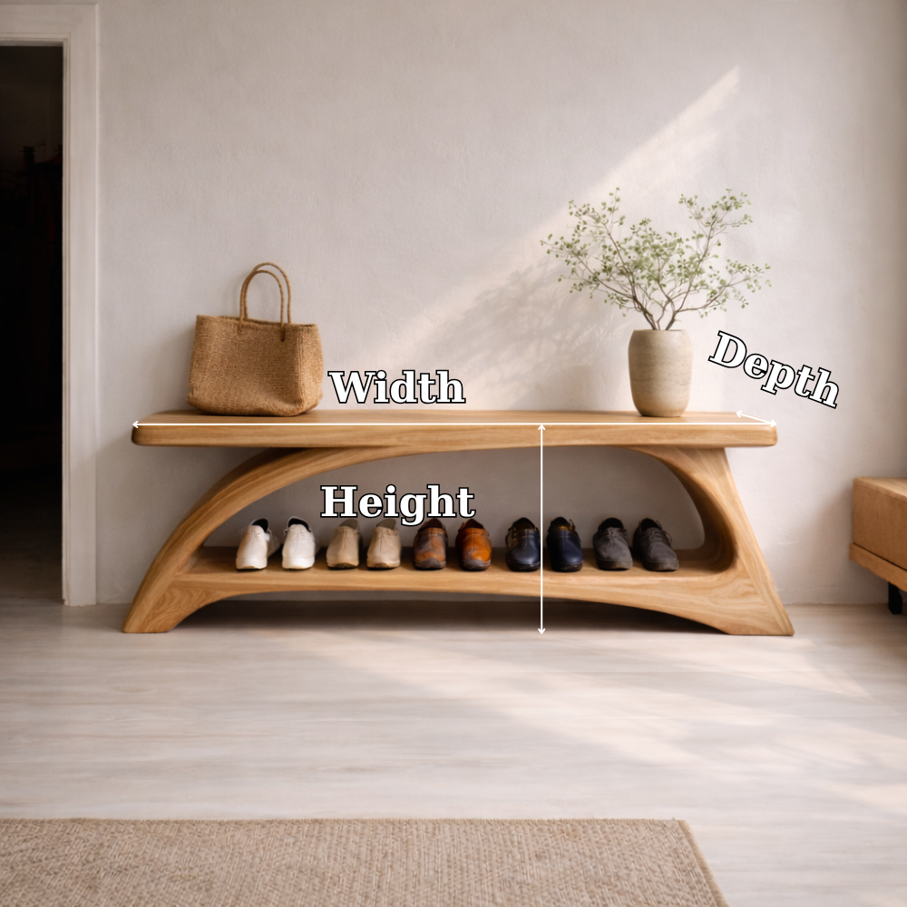 Solid Wood Entryway Bench with Shoe Storage Shelf – Modern Curved Wooden Shoe Rack Bench