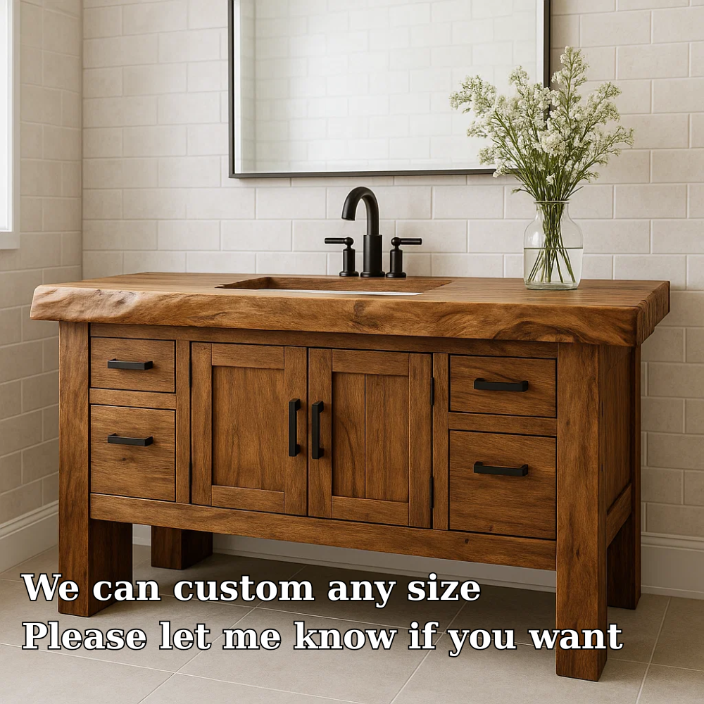 Solid Wood Bathroom Vanity with Drawers and Cabinet Rustic Farmhouse Bathroom Vanity