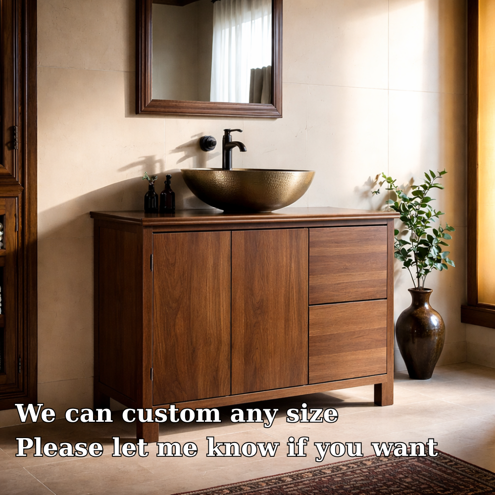 Solid Wood Bathroom Vanity Cabinet with Storage Drawers & Doors for Modern Bathroom