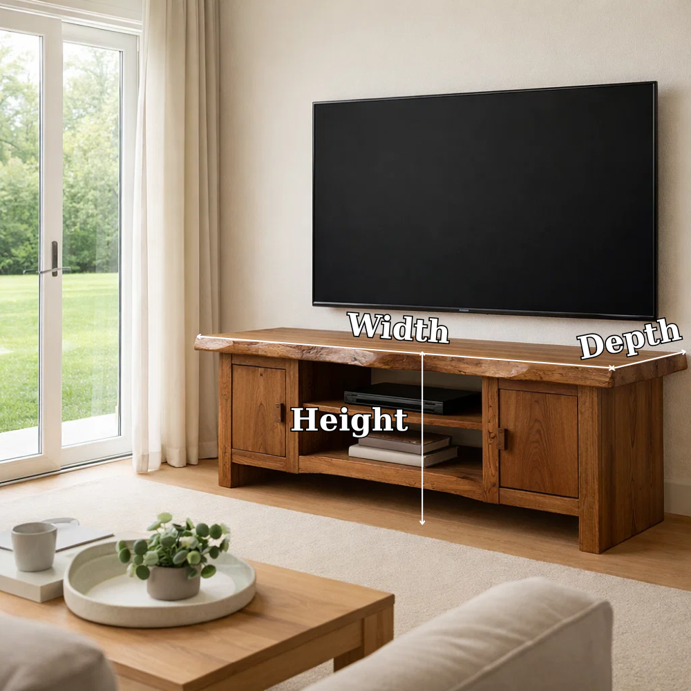 Solid Wood TV Stand with Storage Cabinets Rustic Live Edge Entertainment Center