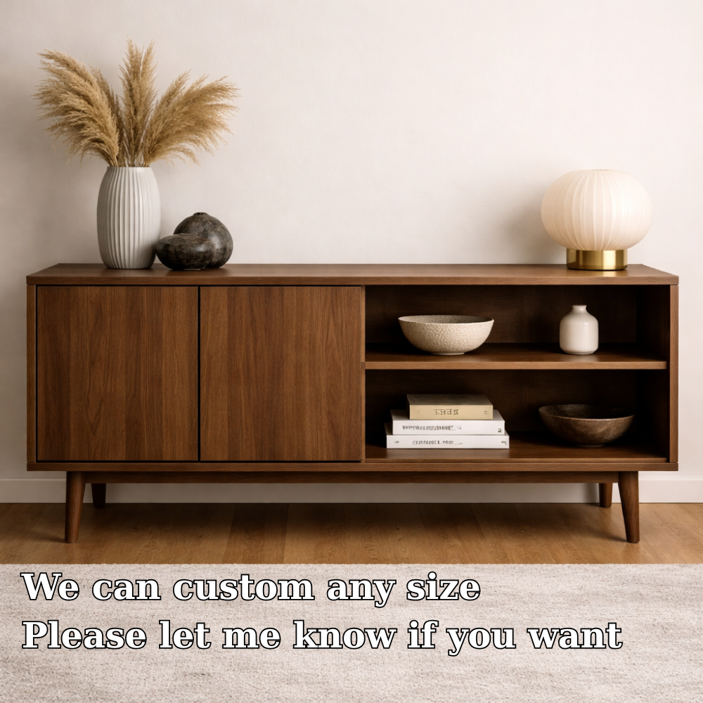 Minimalist Solid Wood Console Cabinet with Sliding Door and Open Shelf
