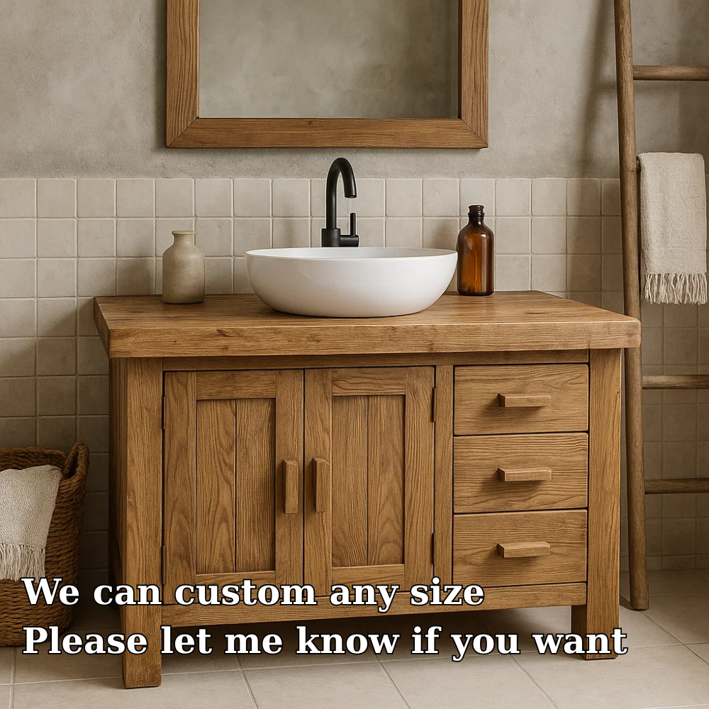 Solid Wood Bathroom Vanity Oak Farmhouse Single Sink with Cabinet and Drawers