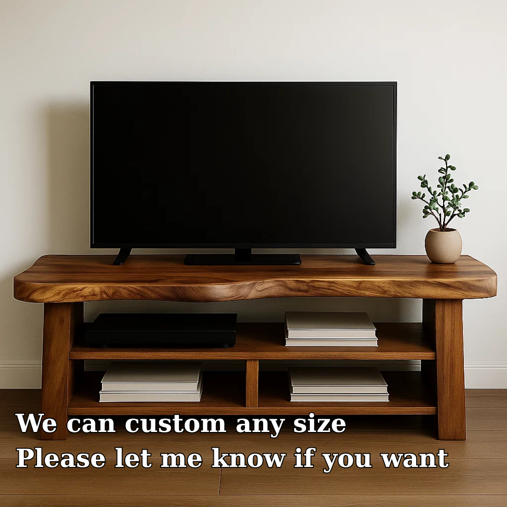 Solid Wood TV Stand with Open Shelves Rustic Live Edge Entertainment Center