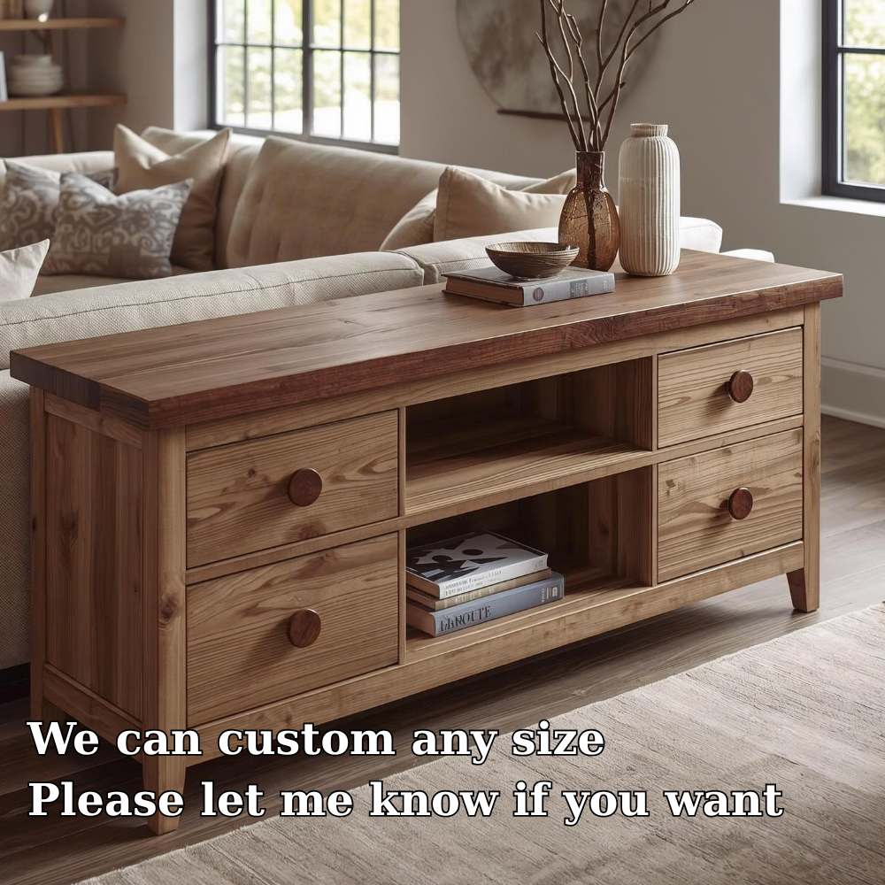 Solid Wood Console Cabinet with 2 Drawers & Open Shelving – Modern Storage Solution
