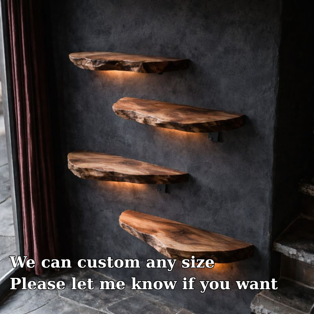 Live Edge Rustic Floating Wood Shelf - Handmade Solid Wood Wall Decor
