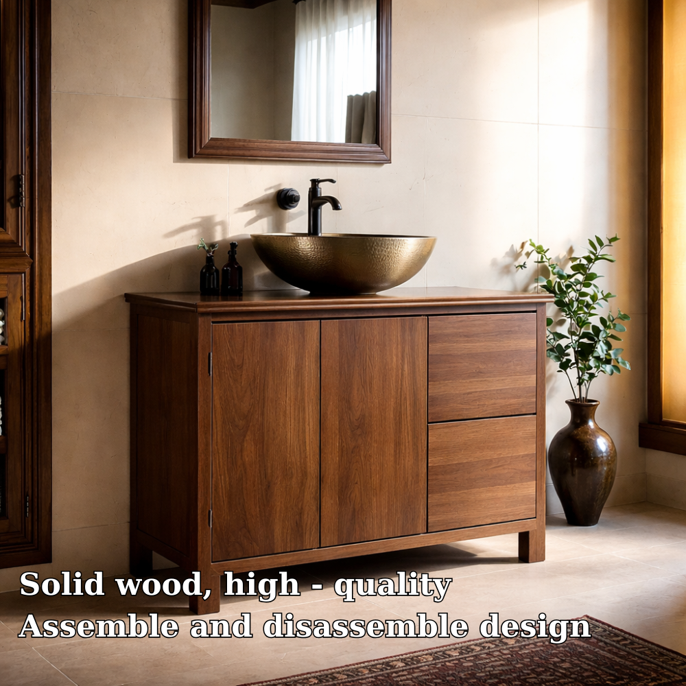 Solid Wood Bathroom Vanity Cabinet with Storage Drawers & Doors for Modern Bathroom
