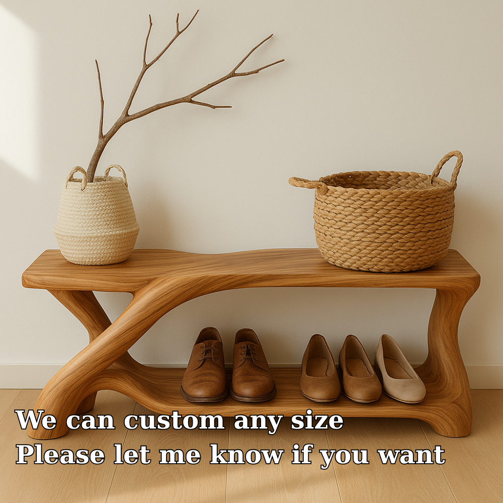 Modern Wooden Shoe Storage Bench – Solid Wood Entryway Bench with Shelf