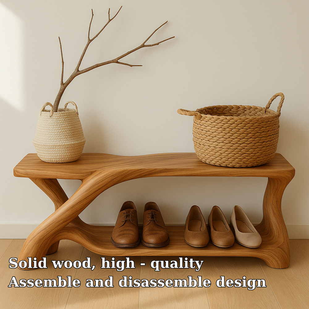 Modern Wooden Shoe Storage Bench – Solid Wood Entryway Bench with Shelf