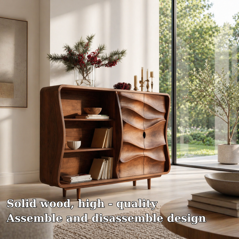 Sculptural Solid Wood Console Sideboard – Organic Modern Walnut Storage Cabinet