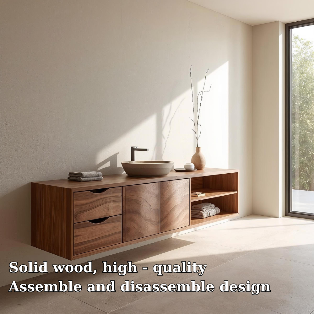 Floating Solid Wood Bathroom Vanity with Storage