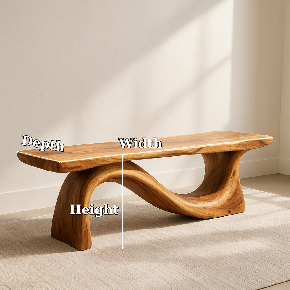 Modern Solid Wood Bench with Curved Base – Handmade Wooden Entryway Bench
