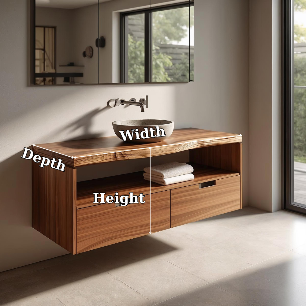 Floating Solid Wood Bathroom Vanity with Drawers – Modern Wall-Mounted Storage