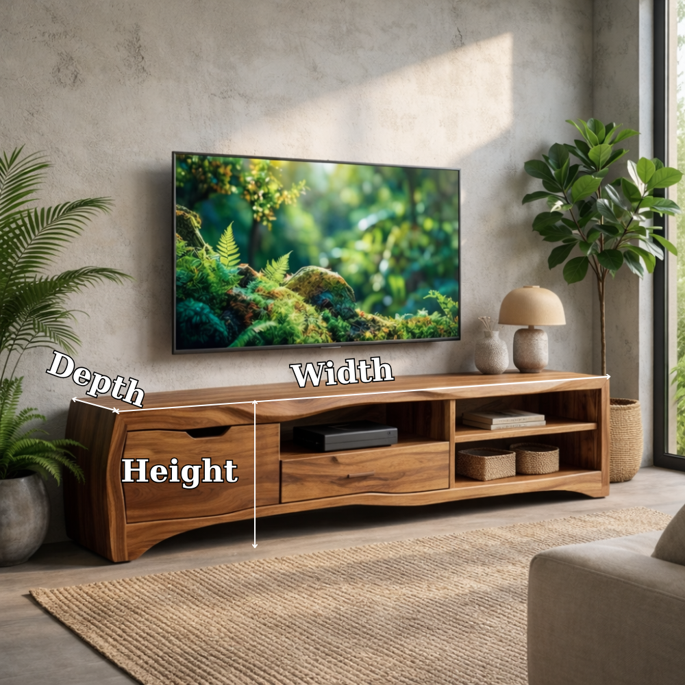 Modern Solid Wood TV Stand with Storage Drawers and Open Shelves – Living Room Media Console