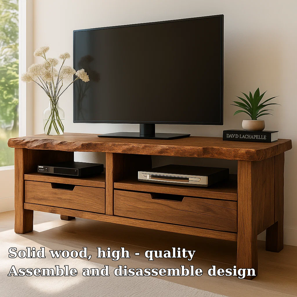 Solid Wood TV Stand with Drawers and Open Shelf Rustic Entertainment Center