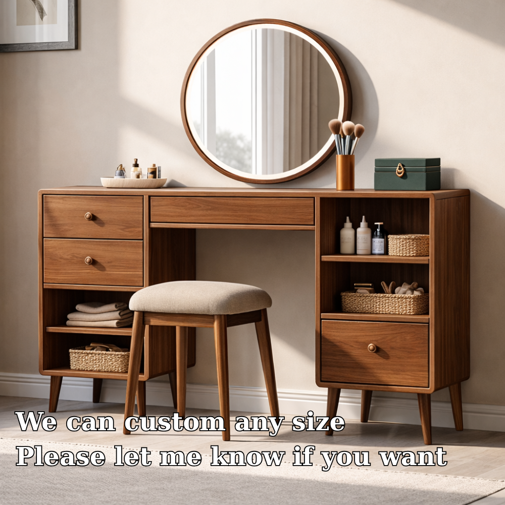 Solid Wood Makeup Vanity with Storage – Modern Mid-Century Design