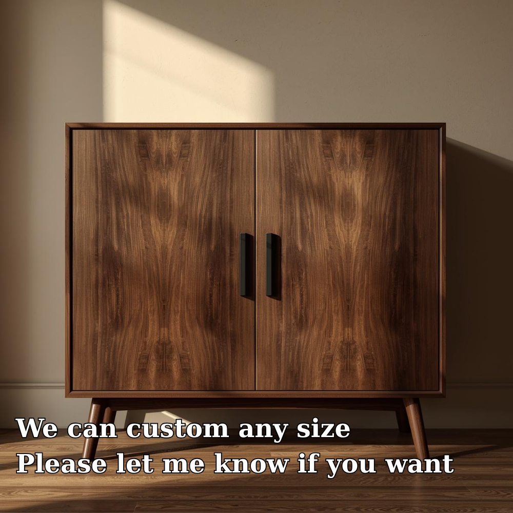 Sleek Walnut Console Cabinet | Mid-Century Modern Design with Black Handles