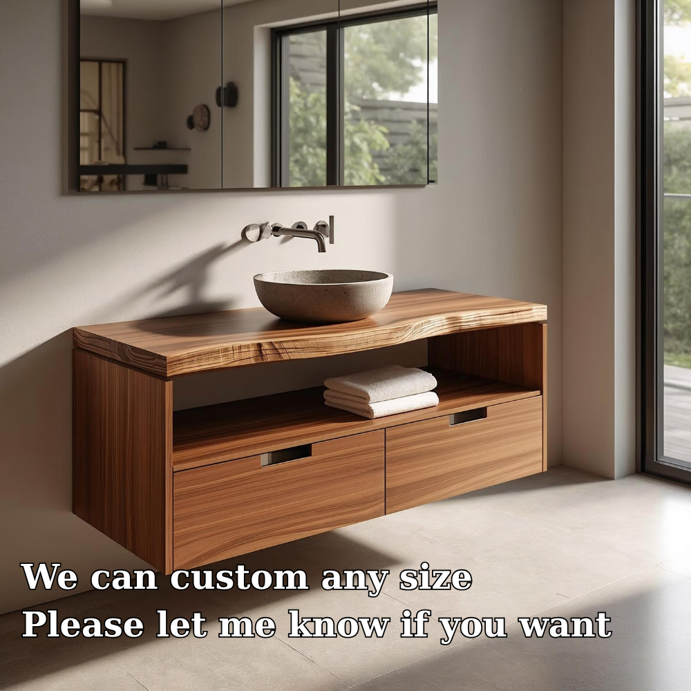 Floating Solid Wood Bathroom Vanity with Drawers – Modern Wall-Mounted Storage