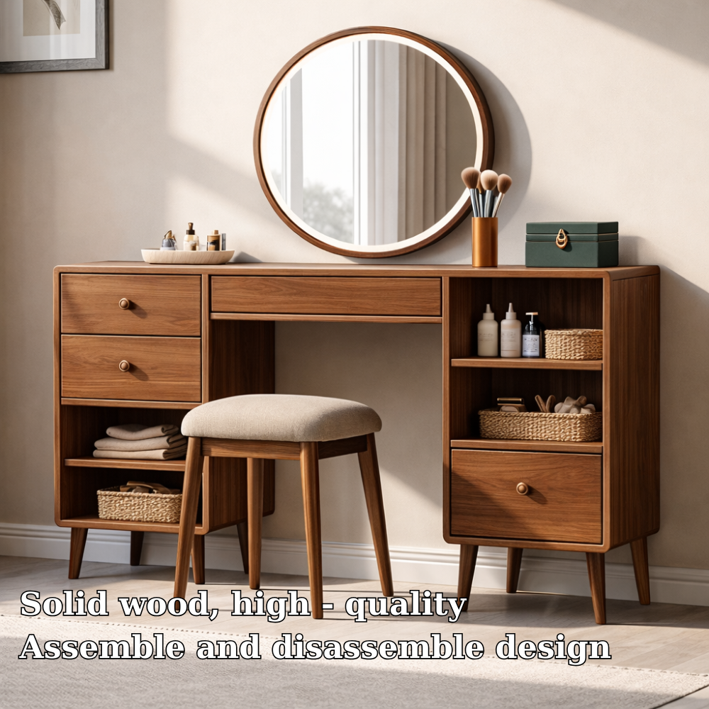 Solid Wood Makeup Vanity with Storage – Modern Mid-Century Design