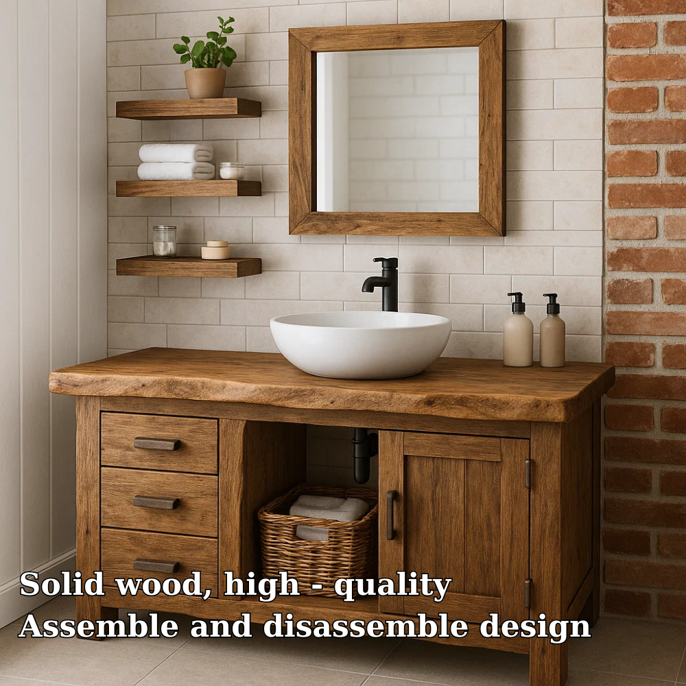 Rustic Solid Wood Bathroom Vanity with Drawers and Cabinet Farmhouse Bathroom Vanity