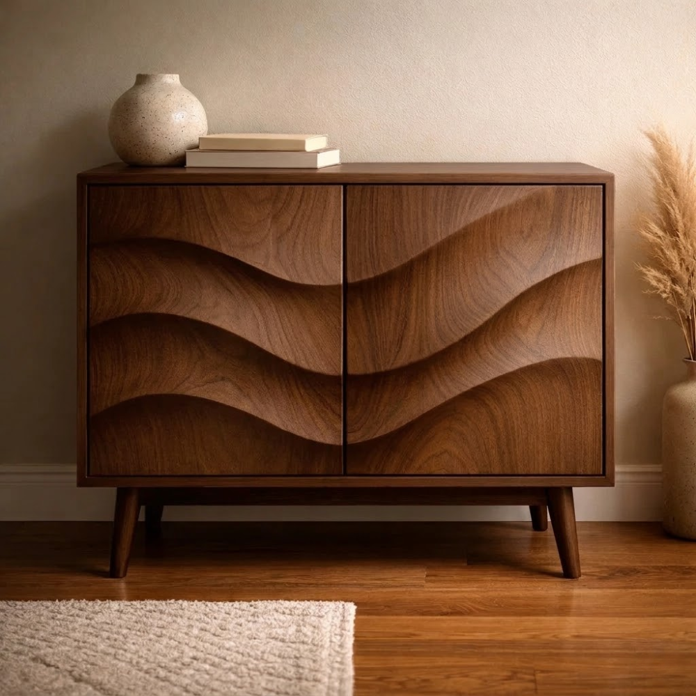 Wave-Design Solid Wood Console Cabinet | Mid-Century Modern Storage