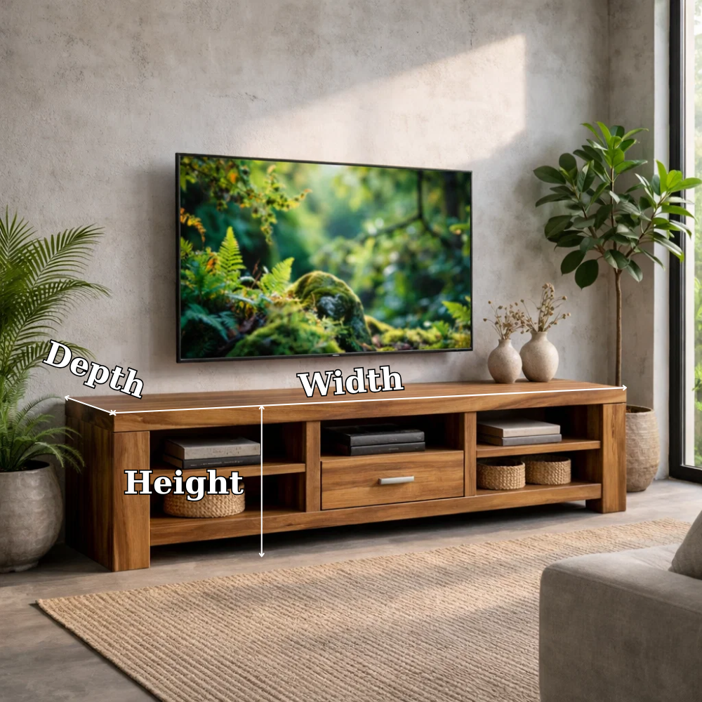 Solid Wood TV Stand with Open Shelves and Drawer – Modern Living Room Media Console