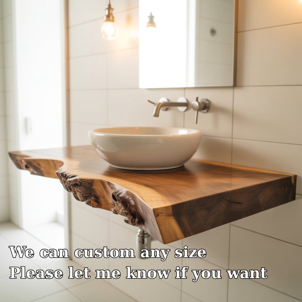 Live Edge Floating Bathroom Vanity Solid Wood Wall Mounted Vanity Top