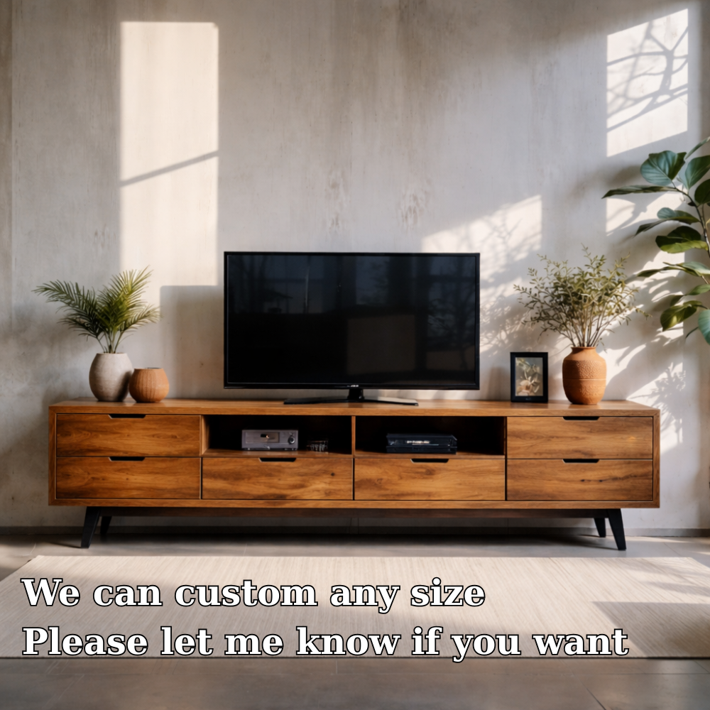 Solid Wood Media Console with Drawers – Modern TV Stand for Living Room Storage
