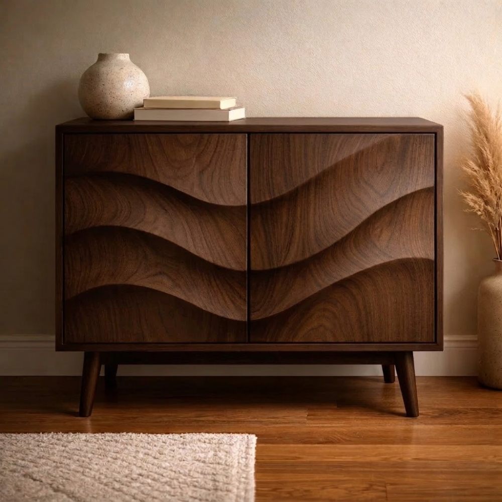 Wave-Design Solid Wood Console Cabinet | Mid-Century Modern Storage