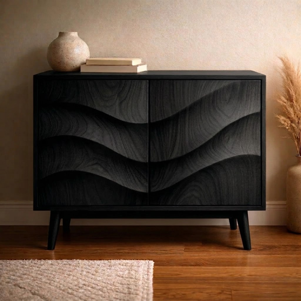 Wave-Design Solid Wood Console Cabinet | Mid-Century Modern Storage