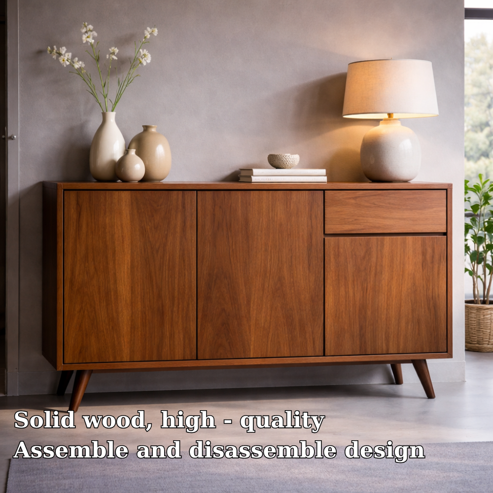 Solid Wood Console Cabinet with Drawer and Doors – Modern Entryway Storage Cabinet