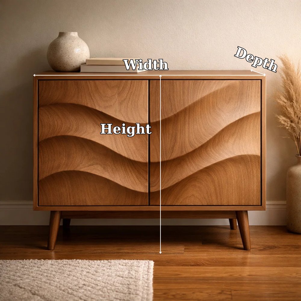 Wave-Design Solid Wood Console Cabinet | Mid-Century Modern Storage