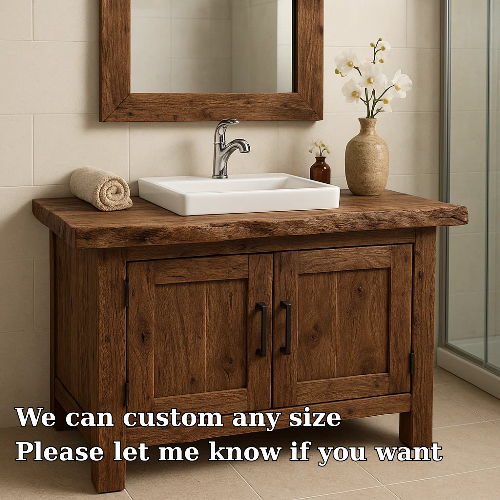 Rustic Wooden Bathroom Vanity with Square Sink and Storage Cabinets