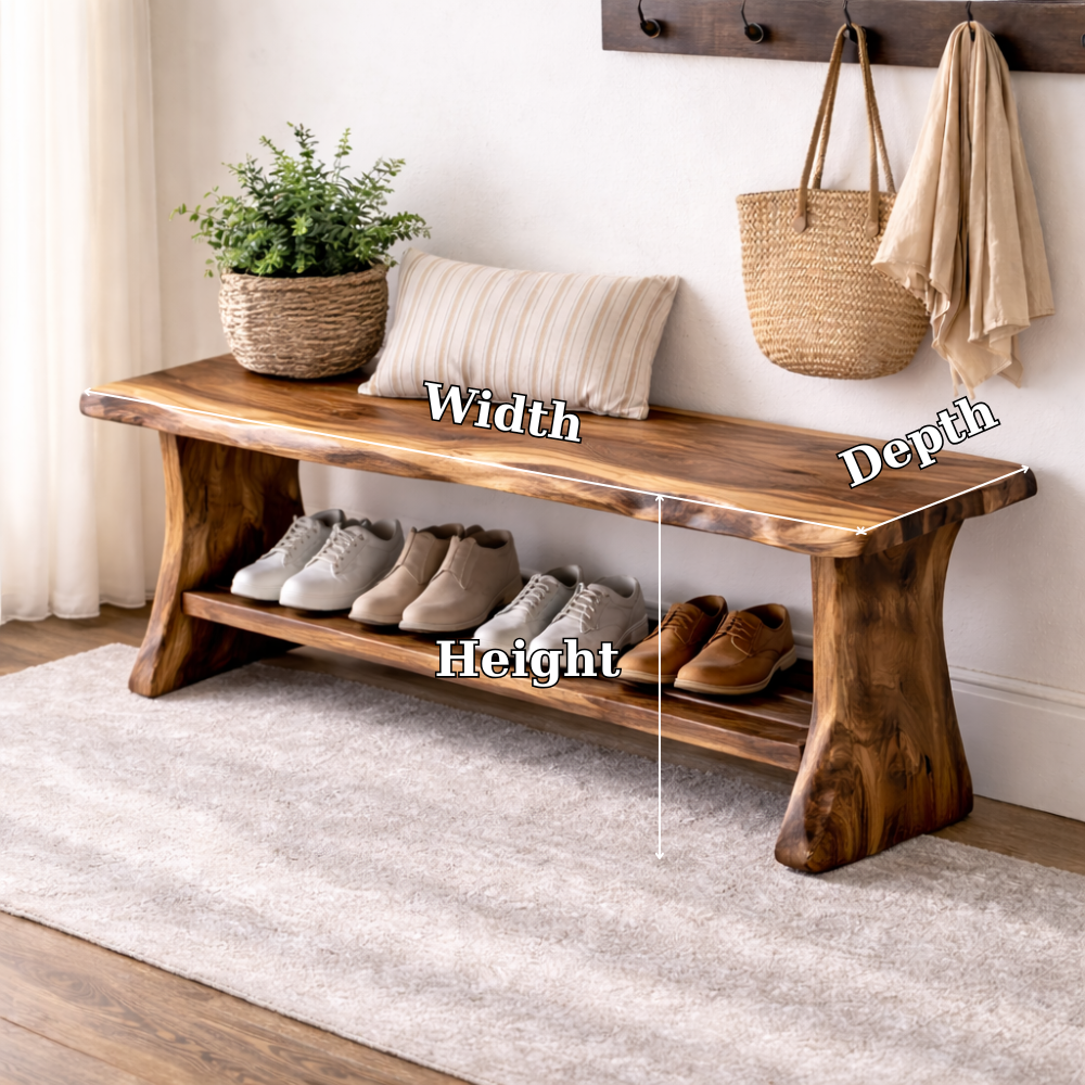 Solid Wood Entryway Bench with Shoe Storage | Rustic Bench for Hallway