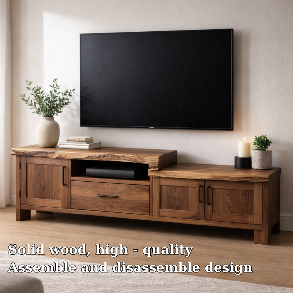 Rustic Solid Wood TV Console with Cabinets and Media Storage