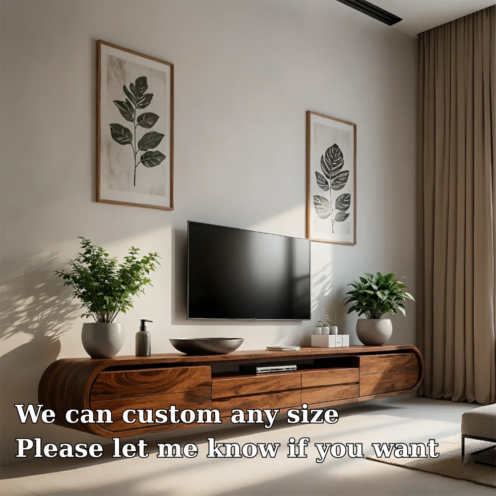 Solid Wood Floating TV Stand Modern Walnut Wall Mounted Media Console