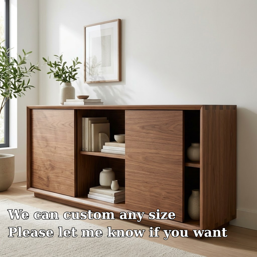 Walnut Console Cabinet with Sliding Doors – Modern Wood Storage Sideboard