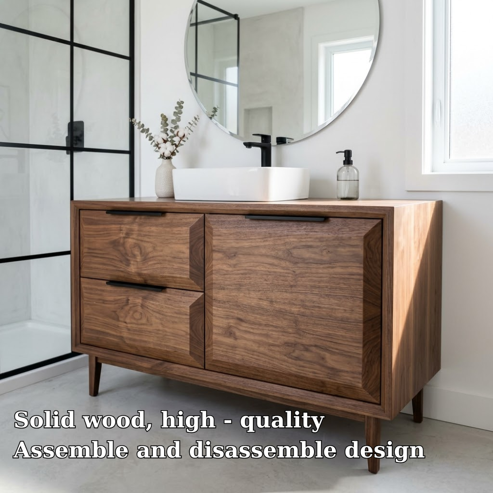 Solid Wood Bathroom Vanity with Drawer & Cabinet – Modern Minimal Base