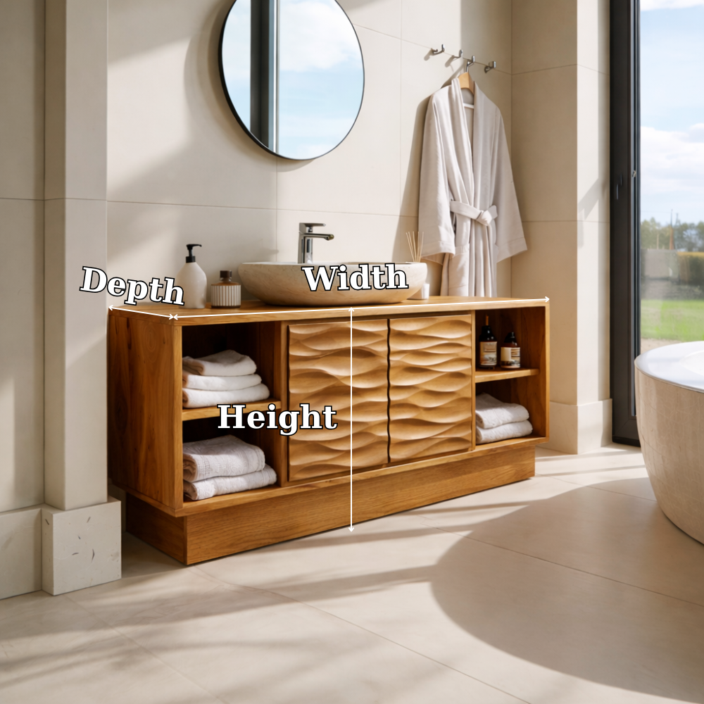 Modern Solid Wood Bathroom Vanity with Wave-Patterned Doors – Storage Cabinet