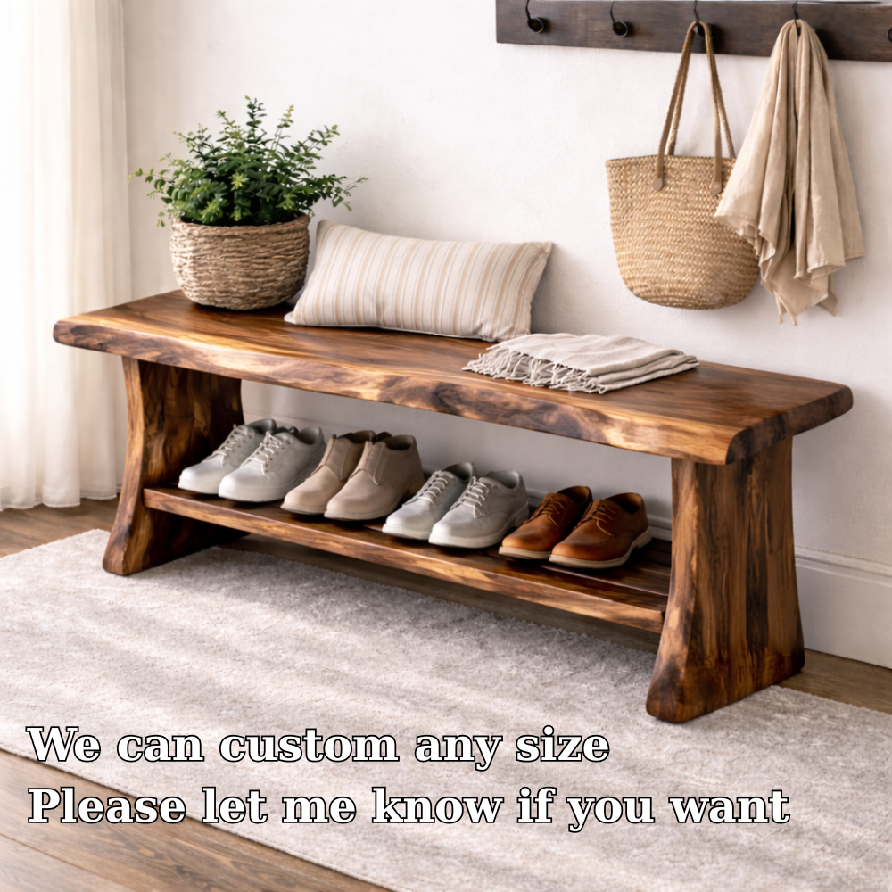 Solid Wood Entryway Bench with Shoe Storage | Rustic Hallway Seating