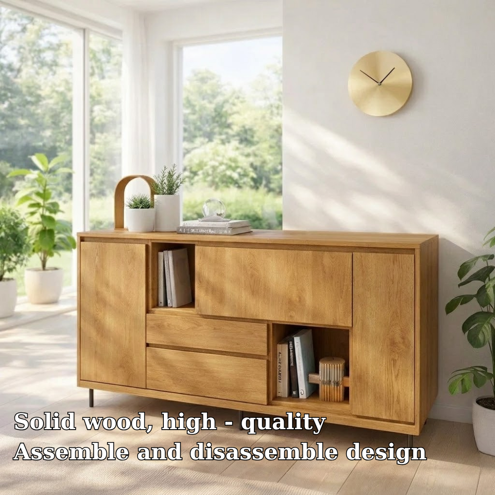 Modern Sideboard Cabinet with Drawers and Open Storage