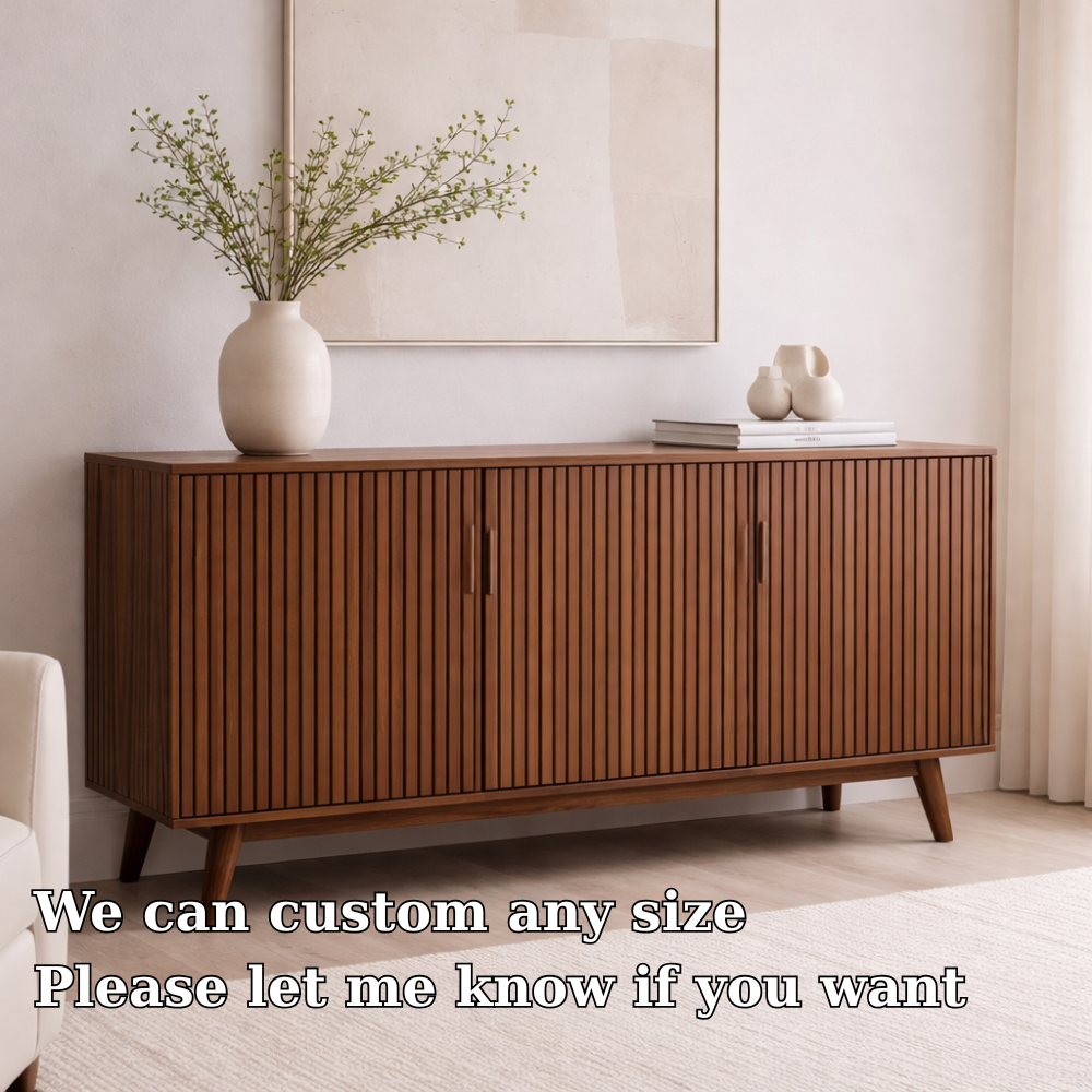 Solid Wood Fluted Console Cabinet with Doors – Modern Storage Sideboard