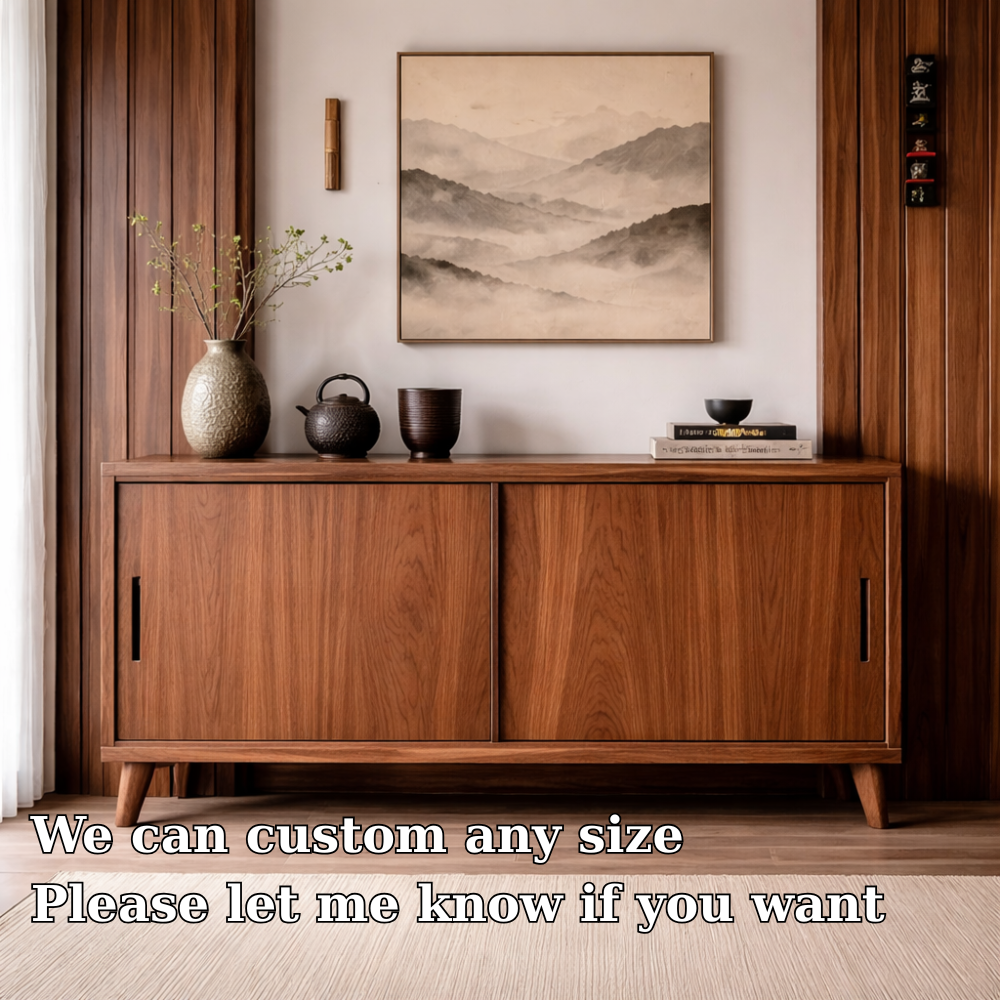 Solid Wood Console Cabinet with Sliding Doors – Modern Minimalist Storage Sideboard