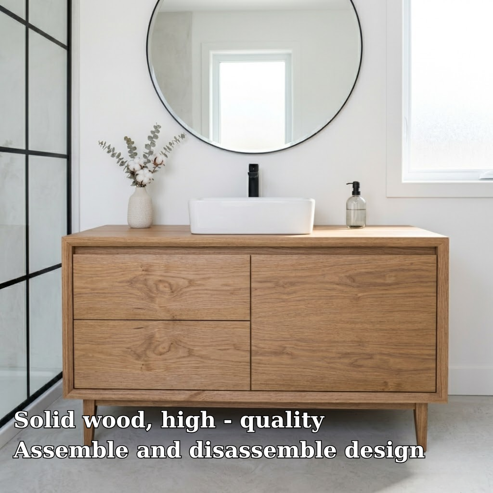 Solid Wood Bathroom Vanity with Drawers & Cabinet – Clean Minimal Design