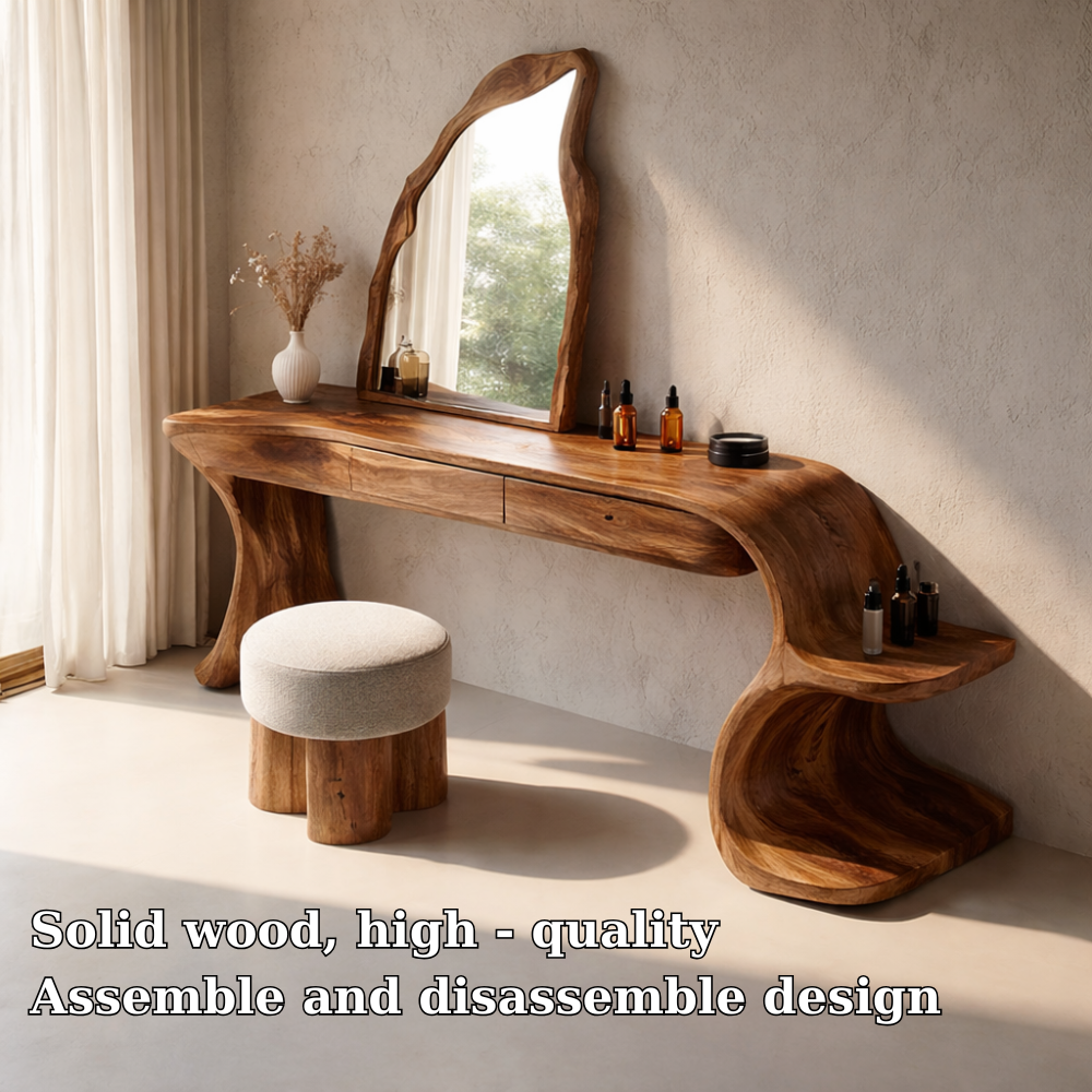 Handcrafted Solid Wood Makeup Vanity with Organic Design and Storage