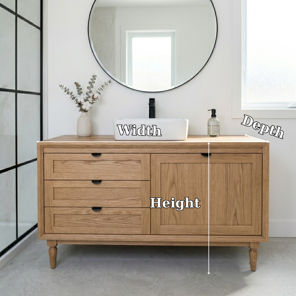 Solid Wood Bathroom Vanity with Drawers & Cabinet – Minimal Modern